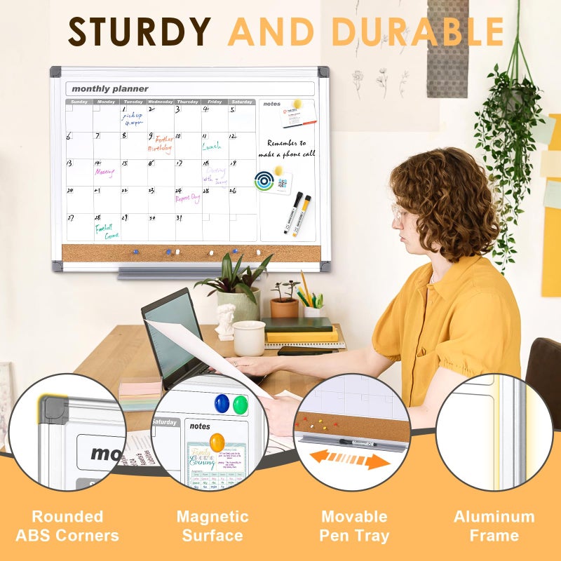 MAKELLO Dry Erase Calendar for Wall 36" x 24", Large Calendar Whiteboard with Cork Board for Office, Home, School, Family, Kitchen and Bedroom, 3' x 2' - Image 4